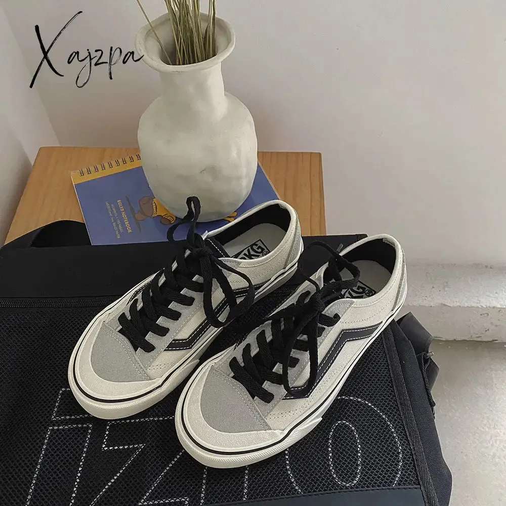 Xajzpa - Female Summer Shoes Casual Students Streetwear Canvas Sneakers Fashion Basic Sleek Vintage Patchwork Gray Shoes Woman