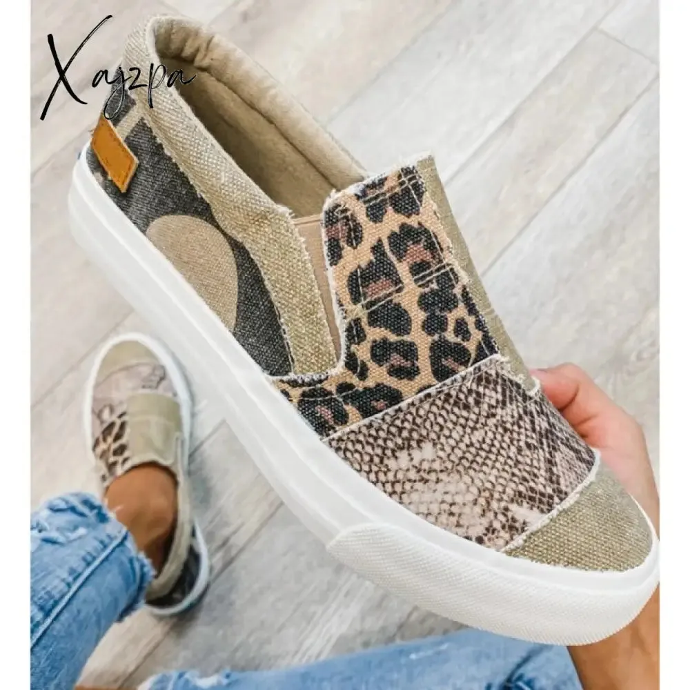 Xajzpa - Women Flat Shoes Casual Summer Patchwork Printed Leisure Loafers Women Shoes Canvas Slip On Sneakers Women's Vulcanize Shoes