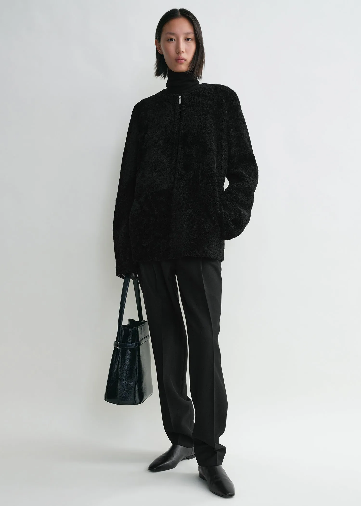 Zipped teddy shearling jacket black